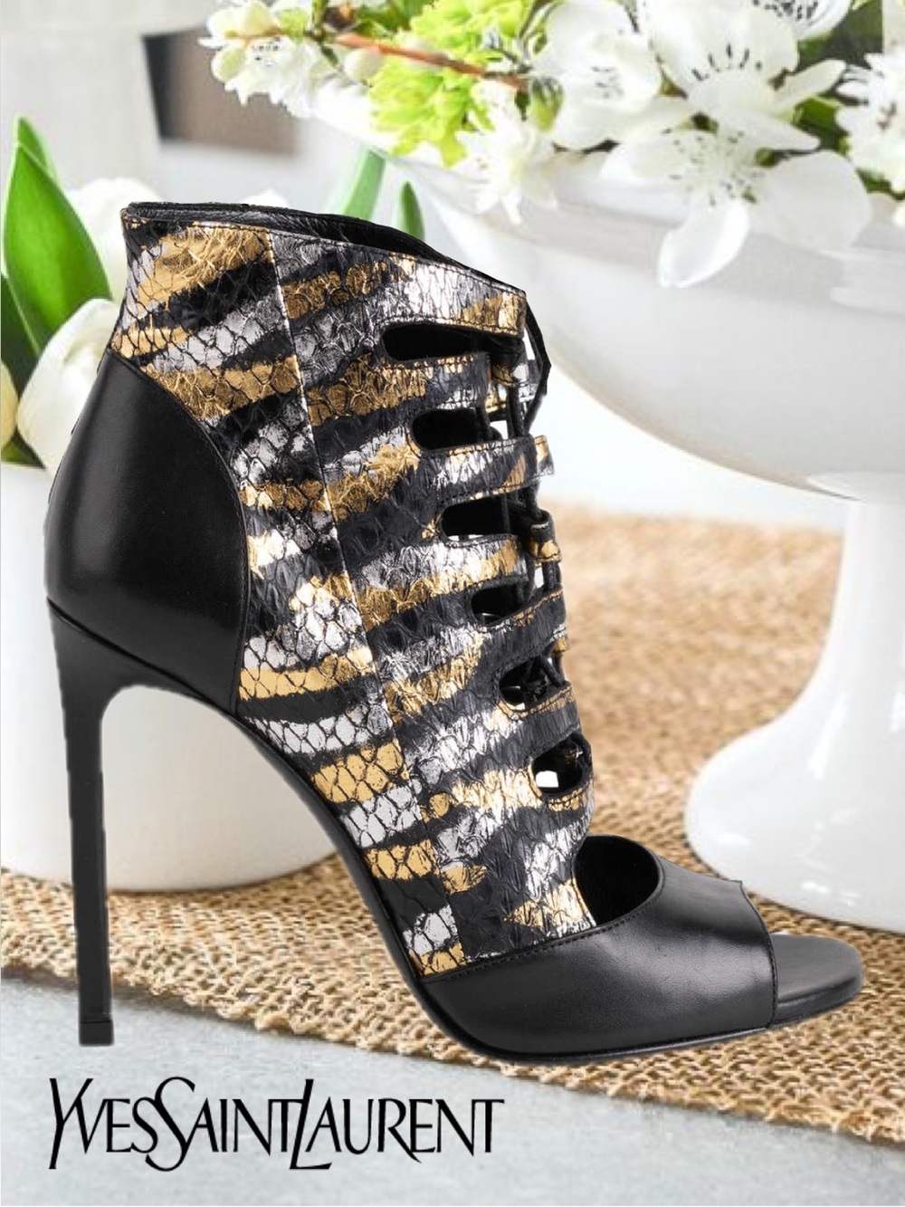 AUTHENTIC YSL CUTOUT LACE UP HEELS